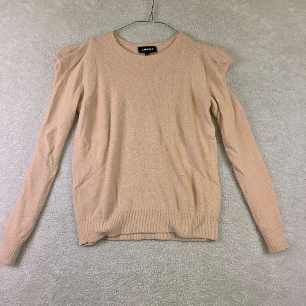 Express Womens Peach Puff Shoulder Crew Neck Long Sleeve Knit Sweater Size M